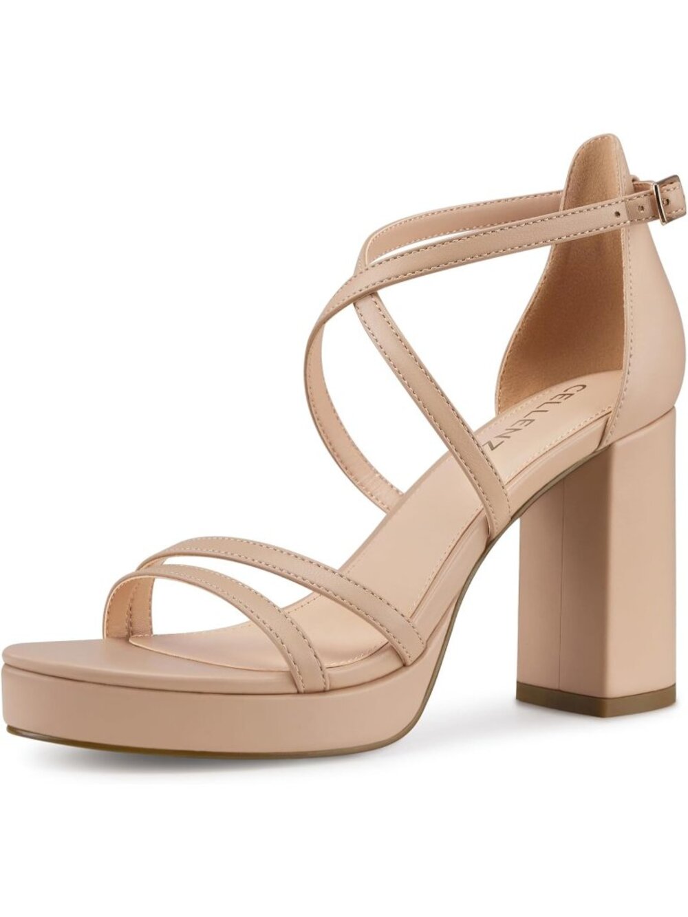 Women's Nude 3.4 Inch Open Toe Block Chunky Comfortable High Heel Sandals